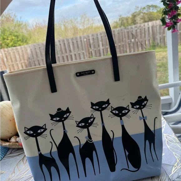Kate Spade New York ♠️ Large Jazz Things Up Cool Black Cat Tote Purse Bag . - Picture 2 of 15